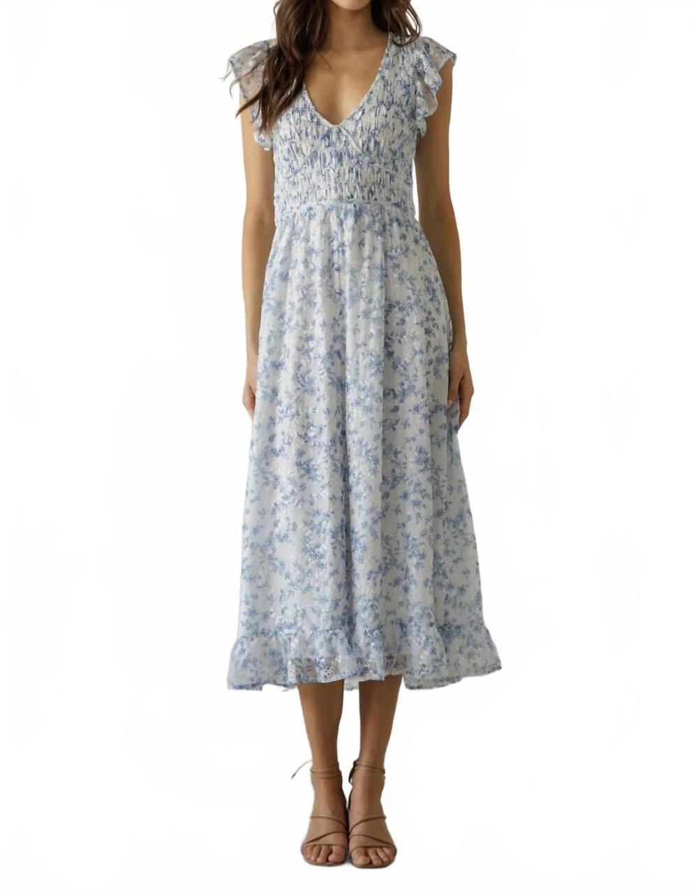 NEW STORIA tahlia floral midi dress in white